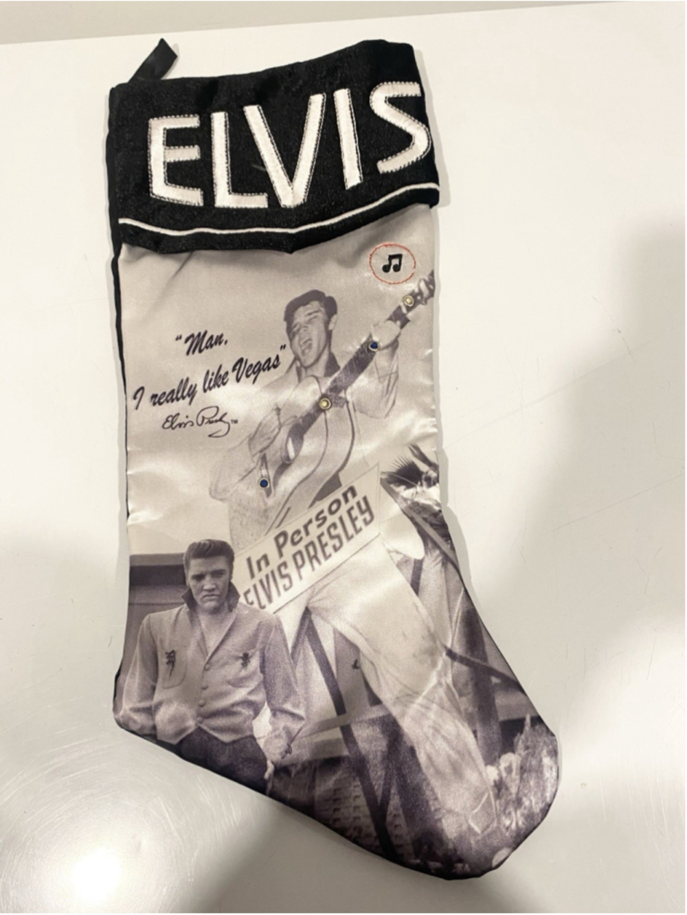 Elvis Presley Musical Christmas Stocking LED Lights Viva Las Vegas 18” Tested